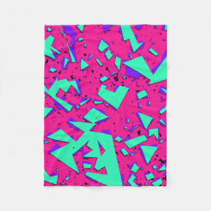 90s Teal and Pink Abstract Geometric Pattern Fleece Blanket