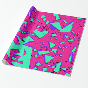 90s Teal and Pink Abstract Geometric Pattern Wrapping Paper