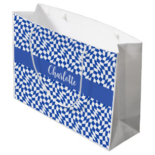 90's theme blue chequered name monogram large gift bag