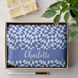 90's theme blue chequered name monogram tissue paper