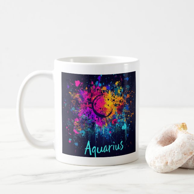 "90s Throwback Aquarius: Splatter Paint Mug" Coffee Mug (With Donut)