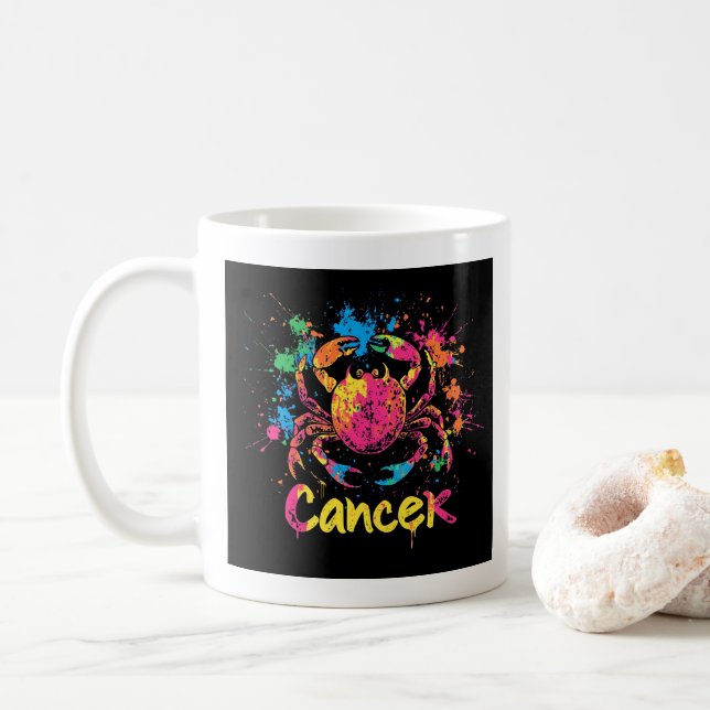 "90s Throwback Cancer: Splatter Paint Mug" Coffee Mug (With Donut)