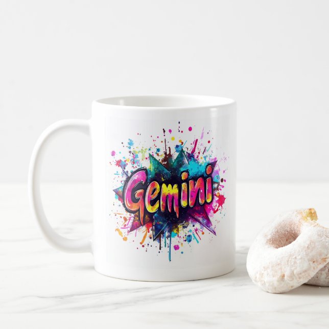 "90s Throwback Gemini: Splatter Paint Mug" Coffee Mug (With Donut)
