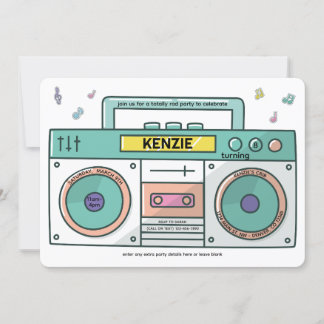 90's Totally Rad Boombox Music Theme Birthday  Invitation