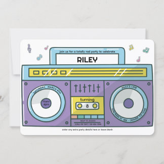 90's Totally Rad Boombox Music Theme Birthday  Invitation