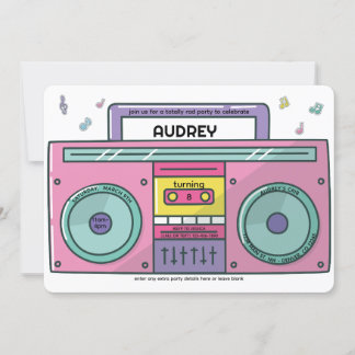 90's Totally Rad Boombox Music Theme Birthday  Invitation