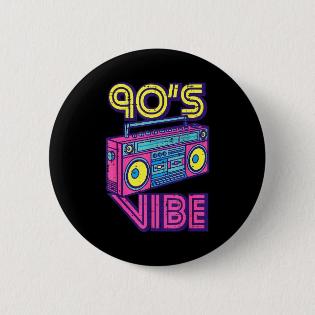 90s Vibe Boom Box Radio Retro Music Lover Men Wome 6 Cm Round Badge (Front)