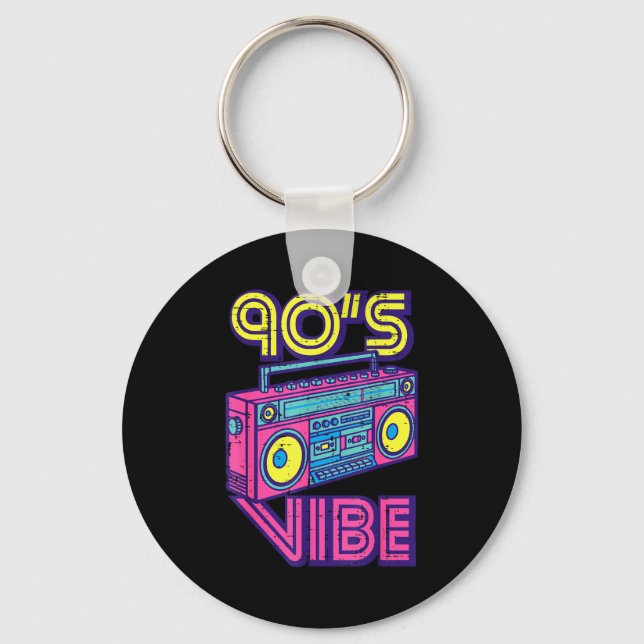 90s Vibe Boom Box Radio Retro Music Lover Men Wome Key Ring (Front)
