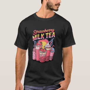 90s Vintage Strawberry Milk Tea Boba Pearls Tapioc T-Shirt
