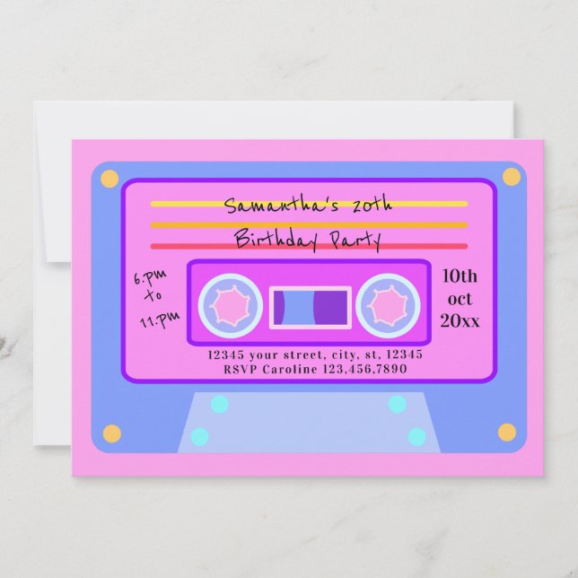 90's Y2K Bubblegum Pink Cassette 20 Birthday Party Invitation (Front)