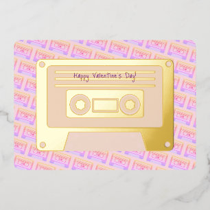 90s Y2k Cassette Pink Happy Valentines Day Gold Foil Holiday Card