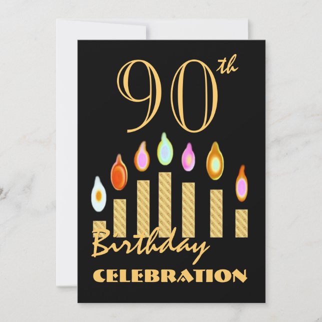 90th - 99th Birthday Party Invitation Gold Candles (Front)