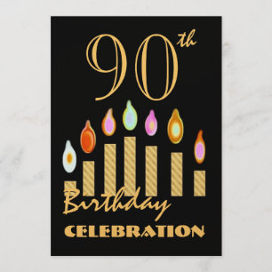 90th - 99th Birthday Party Invitation Gold Candles