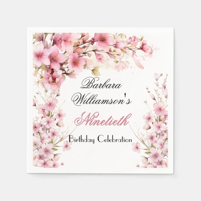 90Th Any Year Birthday Painted Floral  Napkin (Front)