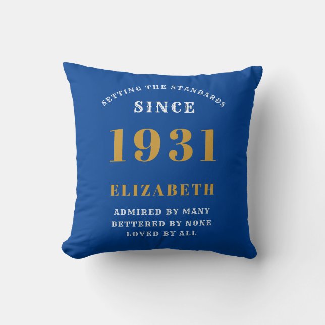 90th Birthday 1931 Add Your Name Blue Personalised Cushion (Front)