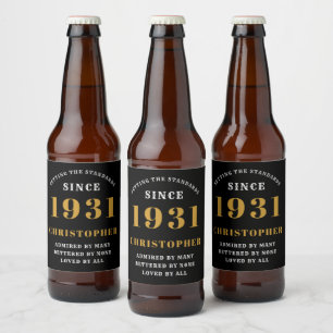 90th Birthday 1931 Black Gold Retro Personalised Beer Bottle Label