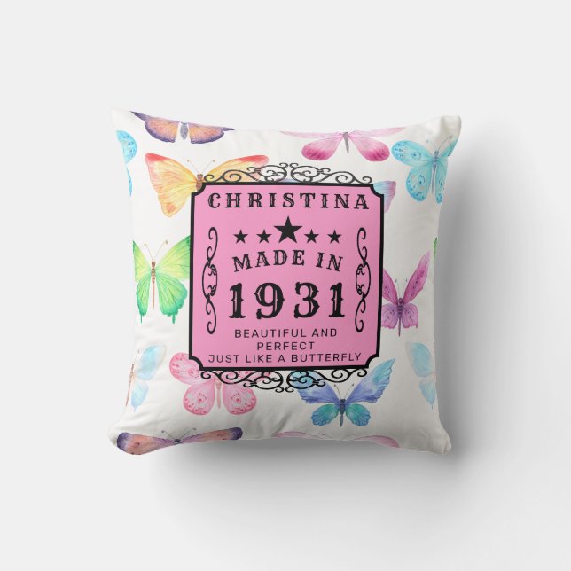 90th Birthday 1931 Elegant Butterfly Personalised Cushion (Front)