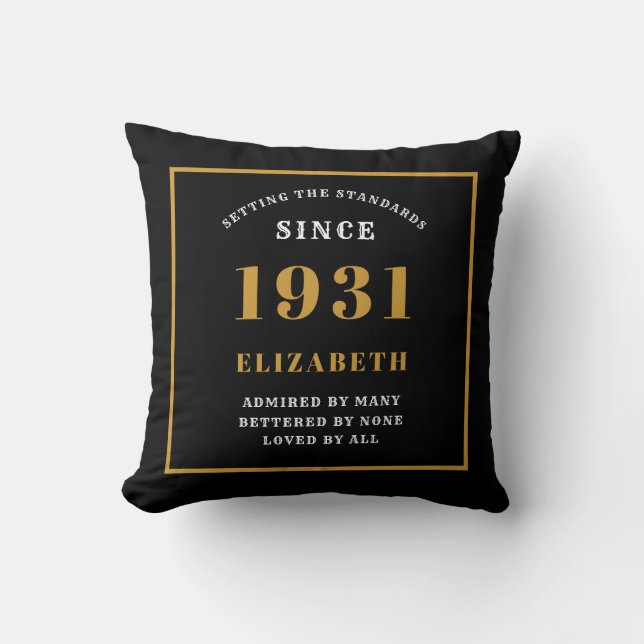 90th Birthday 1931 Elegant Chic Black Personalised Cushion (Front)