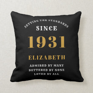 90th Birthday 1931 Elegant Chic Black Personalised Cushion