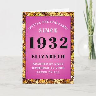 90th Birthday 1932 Add Name Pink Gold Chic Card