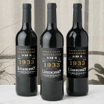 90th Birthday 1933 Add Your Name Legendary Wine Label<br><div class="desc">Celebrate a special milestone with a unique 90th birthday design personalised with your own name. This classic black and gold colour scheme is the perfect way to commemorate the special day. Our custom wine labels feature a 1933 title and design to make the individual feel truly legendary. Create a memory...</div>