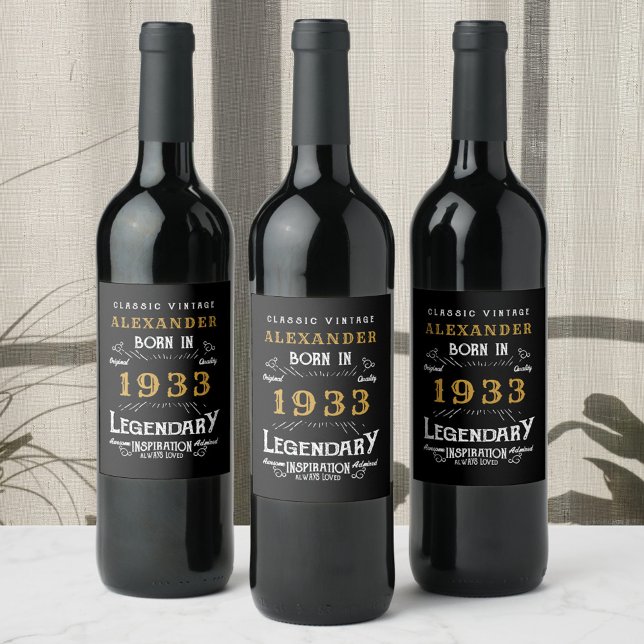 90th Birthday 1933 Add Your Name Legendary Wine Label (Creator Uploaded)