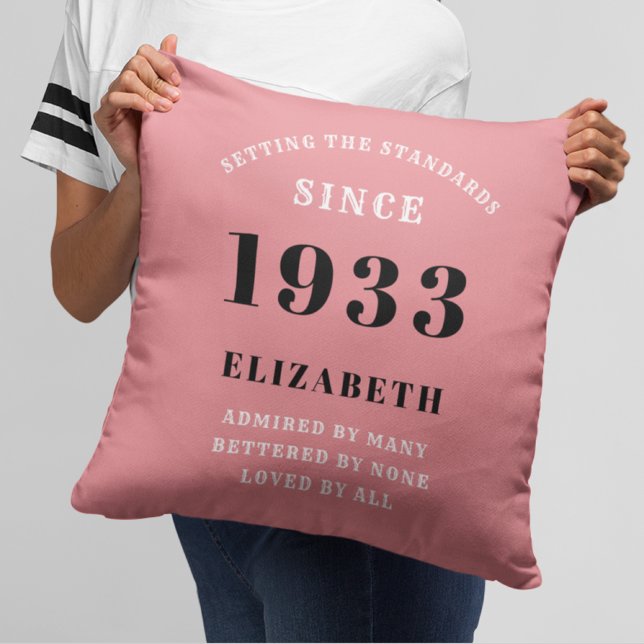90th Birthday 1933 Pink Girly Elegant Chic Cushion (Creator Uploaded)
