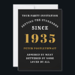 90th Birthday 1935 Black Gold Personalised For Him Invitation<br><div class="desc">For those born in 1935 and celebrating their 90th birthday party we have the ideal birthday invitation card. The black background with a white and gold design is simple and yet elegant. Easily customise the text to the front and the rear of this birthday invitation card using the template provided....</div>