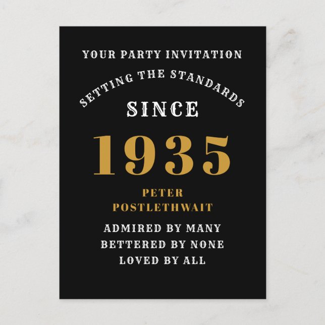 90th Birthday 1935 Black Gold Postcard (Front)