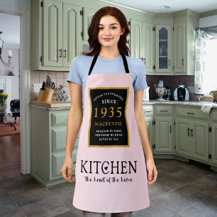 90th Birthday 1935 Name Elegant Black Gold Pink Apron
