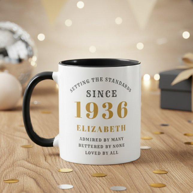 90th Birthday 1936 Add Name Elegant Mug (Born 1936 birthday gift mug. Out of focus background.)