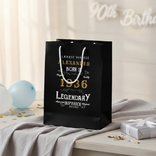 90th Birthday 1936 Add Name Legend Black Gold Medium Gift Bag