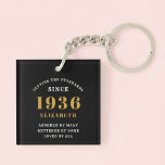 90th Birthday 1936 Black Gold For Her Personalized Key Ring<br><div class="desc">90th birthday born 1936 keychain. A personalized classic design for that birthday celebration for a special woman. Add the name to this vintage retro style , white and gold design for a custom birthday gift. Easily edit the name and year with the template provided. A wonderful custom birthday gift. More...</div>