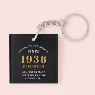 90th Birthday 1936 Black Gold For Her Personalized Key Ring