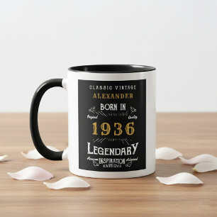 90th Birthday 1936 Legend Retro Black Personalized Mug