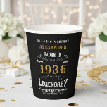 90th Birthday 1936 Legendary Retro Paper Cups<br><div class="desc">For those born in 1936 and celebrating their 90th birthday we have the ideal birthday paper cups. The black background with a white and gold vintage typography design design is simple and yet elegant with a retro feel. Easily customize the text of this birthday gift using the template provided. More...</div>