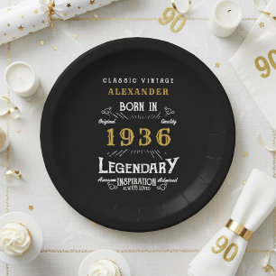 90th Birthday 1936 Legendary Retro Paper Plate
