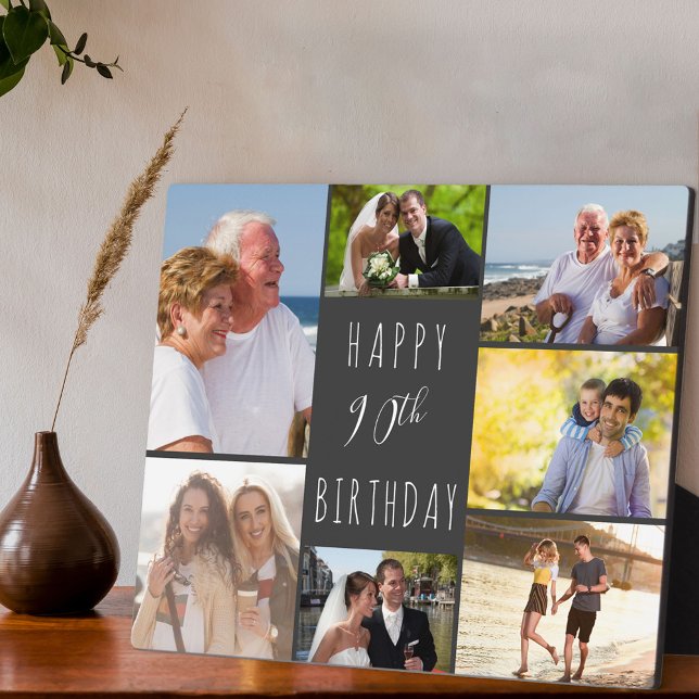 90th Birthday 7 Photo Collage Dark Gray Plaque (Creator Uploaded)