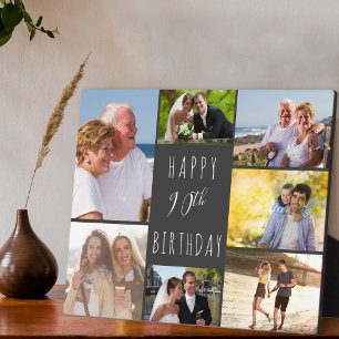 90th Birthday 7 Photo Collage Dark Grey Plaque