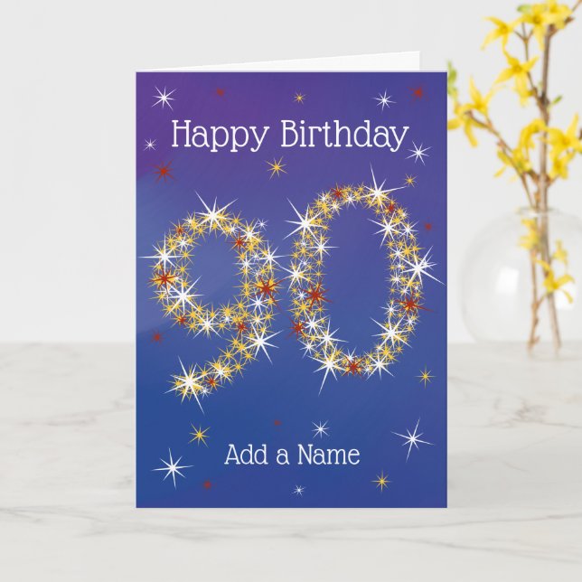 90th Birthday - 90 in Stars - Blue - Age 90 Card (Yellow Flower)