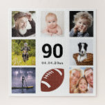 90th birthday 90 photo collage man guy white jigsaw puzzle<br><div class="desc">A gift for a man's 90th birthday,  celebrating his life with a collage of 8 of your photos.  Templates for age 90 and a date.  Date of birth or the date of the anniversary.  Black colored letters.  White background.</div>