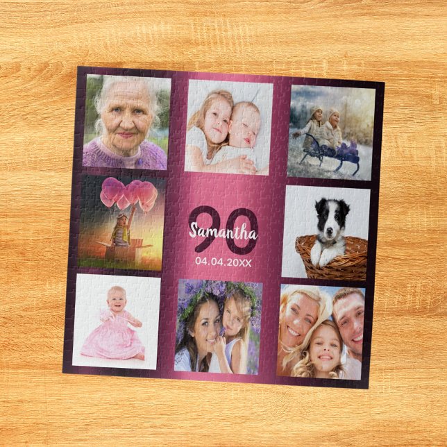 90th birthday 90 photo collage woman purple jigsaw puzzle (Creator Uploaded)