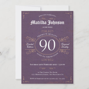  90th Birthday Aged to Perfection Vintage Lavender Invitation