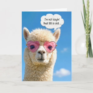 90th Birthday Alpaca In Pink Heart-shaped Glasses Card