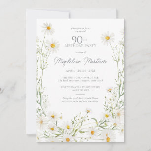90th Birthday April Birth Month Flower Daisy Invitation
