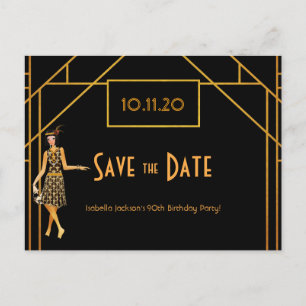90th birthday art deco 1920's save the date postcard