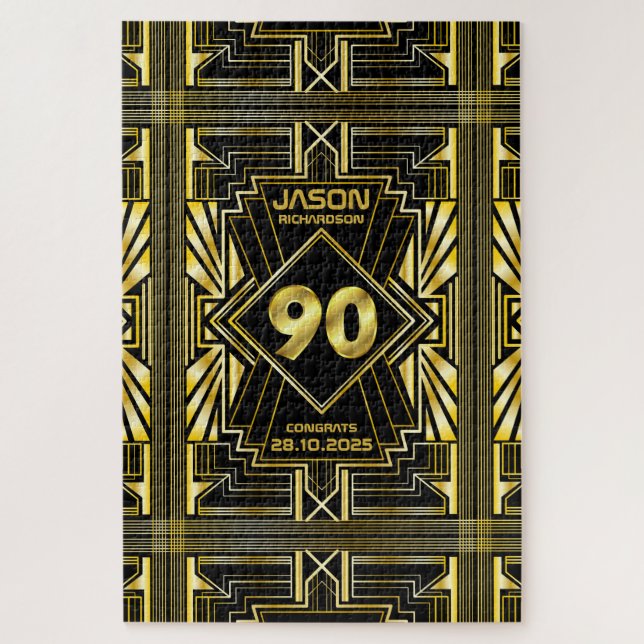 90th Birthday Art Deco Gold Black Great Gatsby Jigsaw Puzzle (Vertical)
