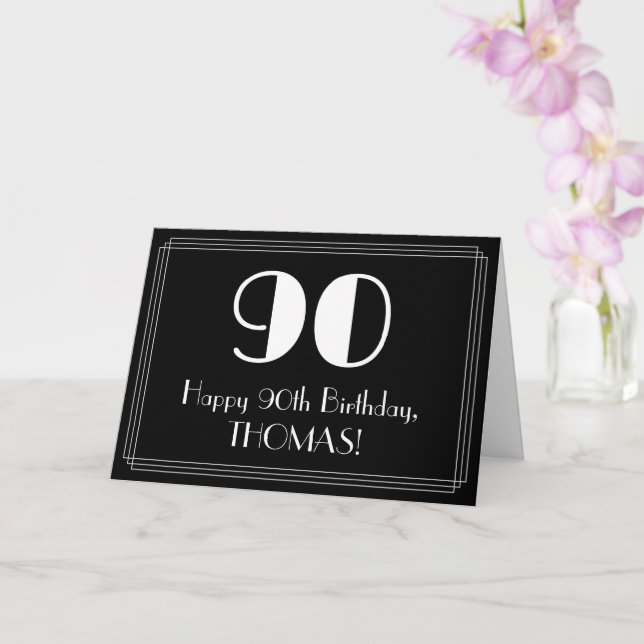 90th Birthday ~ Art Deco Inspired Look "90", Name Card (Orchid)