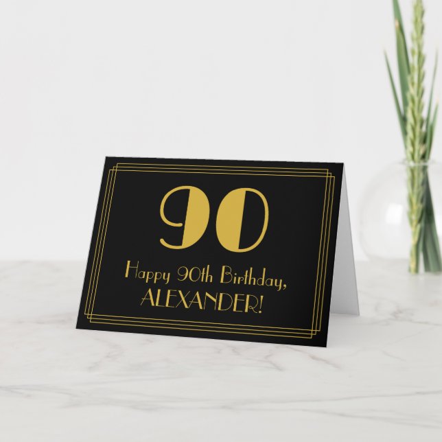 90th Birthday: Art Deco Inspired Look "90" + Name Card (Front)