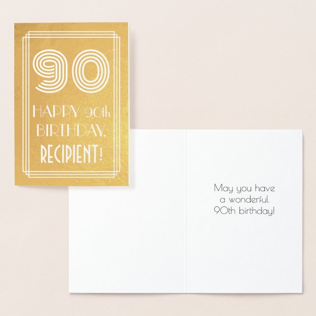90th Birthday – Art Deco Inspired Look "90" + Name Foil Card (Display)